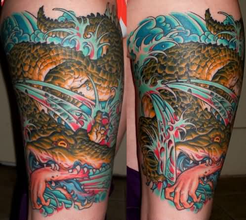 Cool Traditional Alligator Tattoo Design For Leg