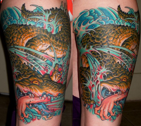 Cool Traditional Alligator Tattoo Design For Leg