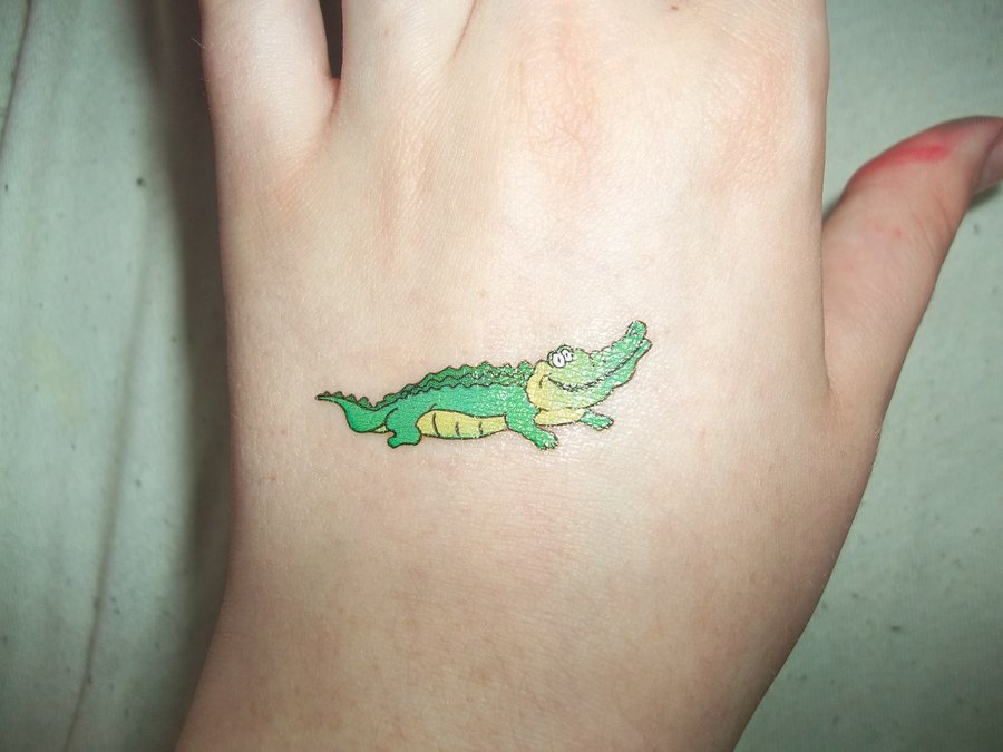 Cute Alligator Tattoo On Left Hand