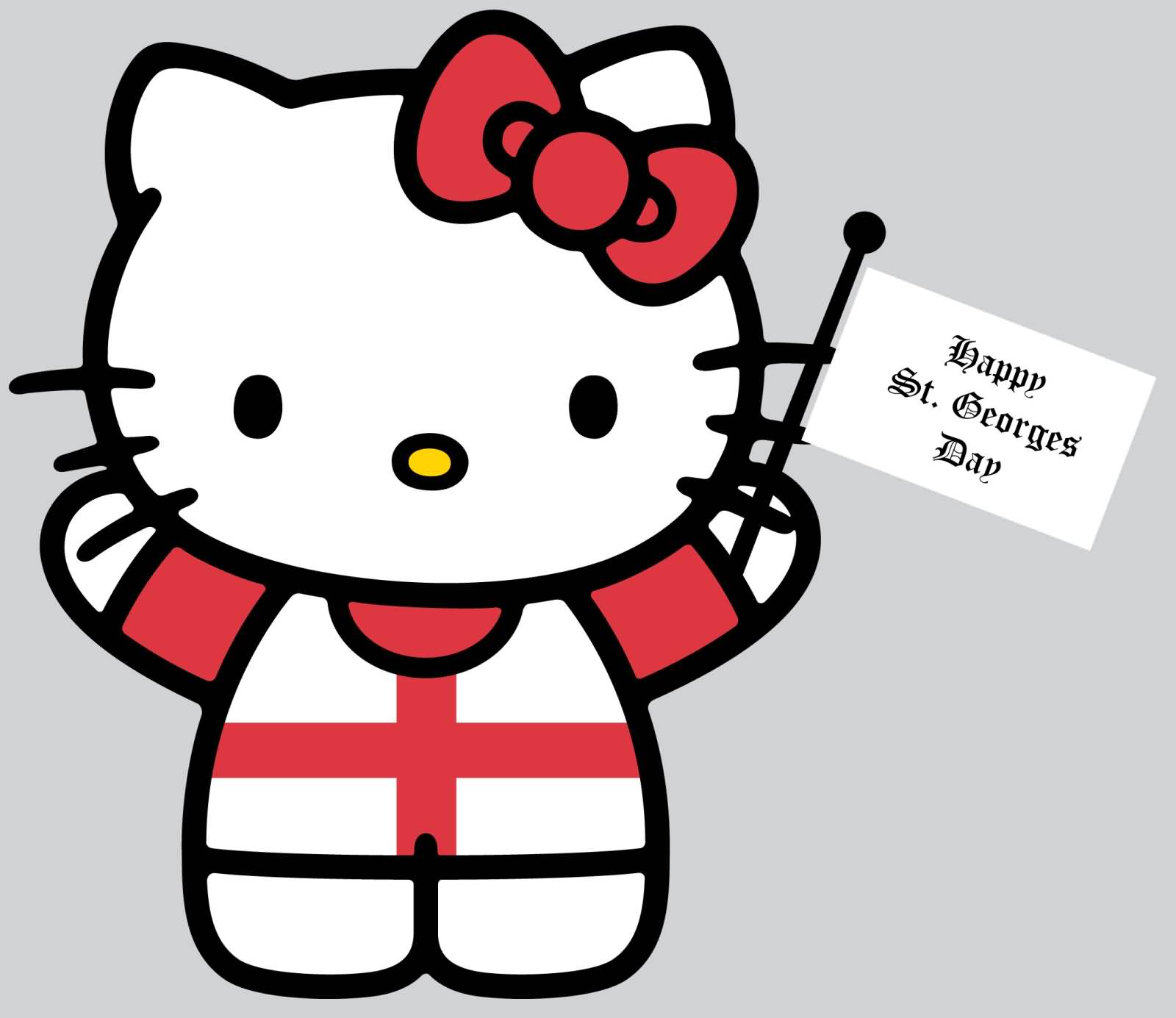 Hello Kitty With Happy Saint George’s Day Signboard In Hand