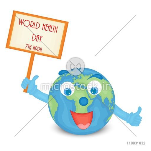 Smiling Globe Holding World Health Day Board In Hand