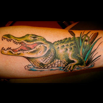 Traditional Alligator Tattoo On Left Forearm