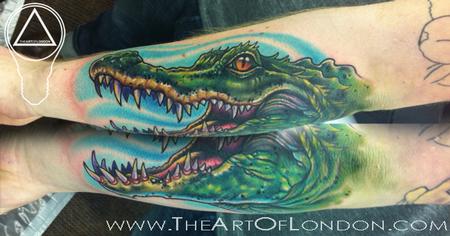 Traditional Alligator Tattoo On Right Arm