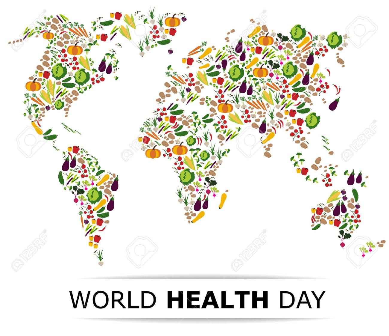 World Health Day World Map Of Vegetables Illustration