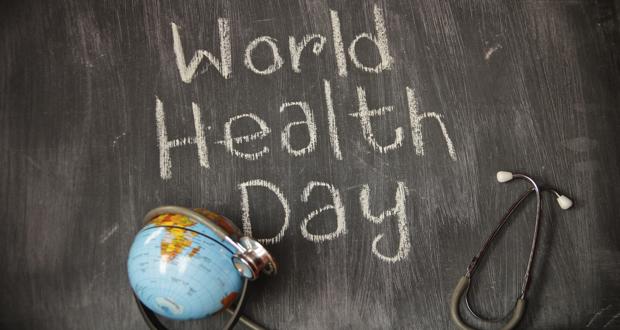 World Health Day Written On Black Board With Chalk