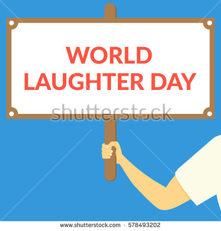 World Laughter Day Hand Holding Wooden Sign Illustration