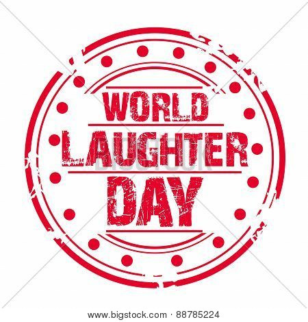 World Laughter Day Red Round Stamp