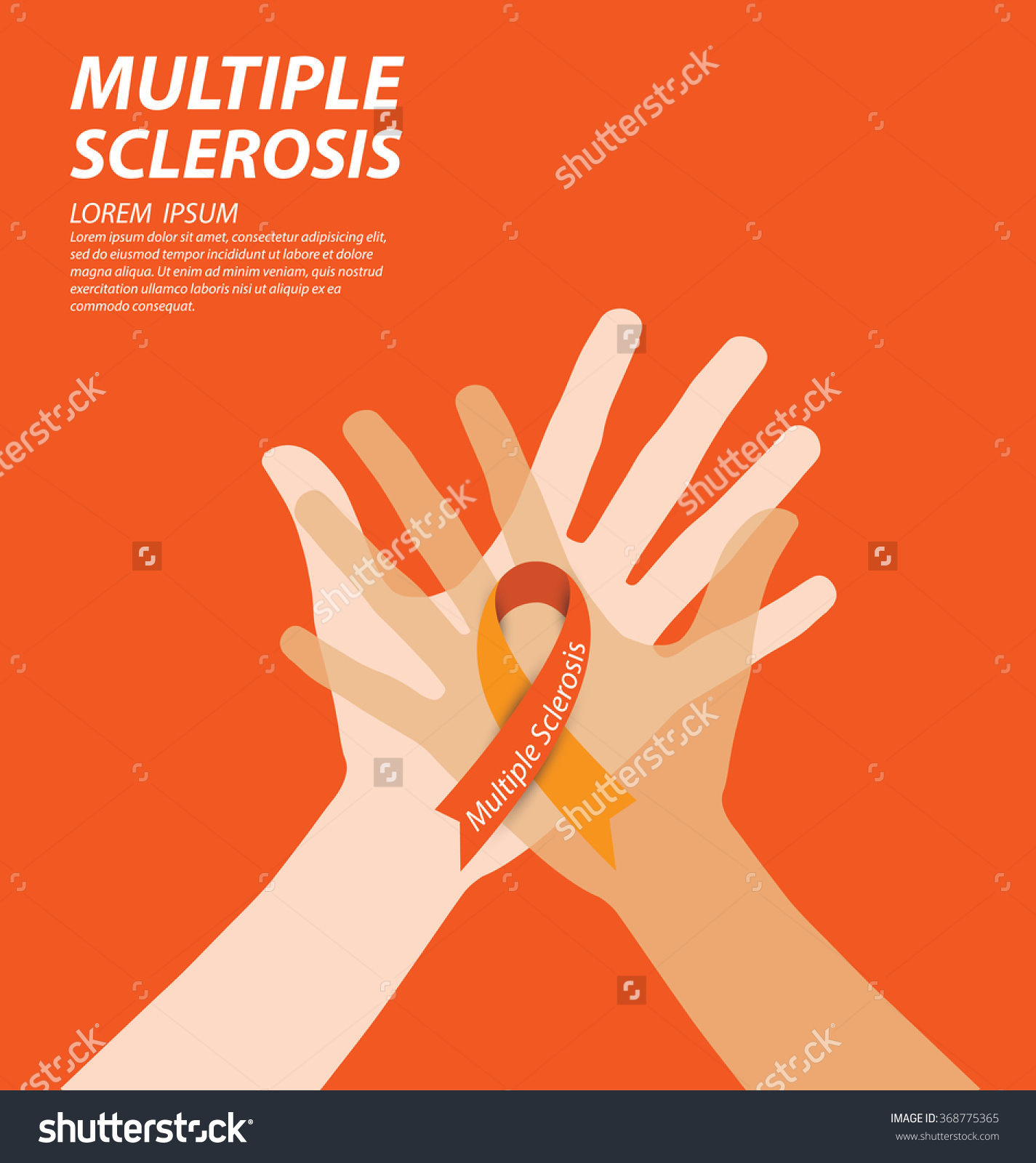 World Multiple Sclerosis Day Hands With Ribbon Illustration