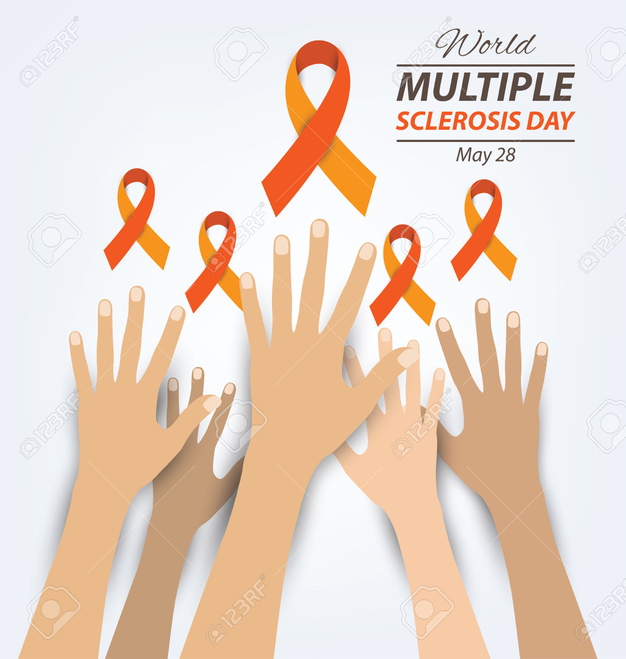 World Multiple Sclerosis Day May 28 Hands And Ribbons Illustration