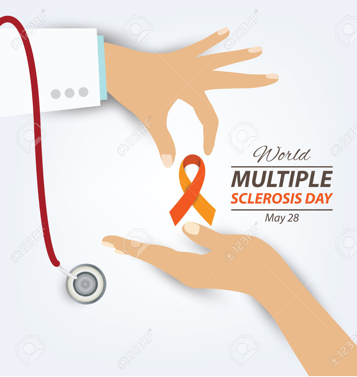 World Multiple Sclerosis Day May 28 Ribbon With Hands And Stethoscope Illustration