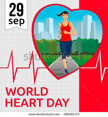 29 september World Heart Day illustration with jogging girl in the park