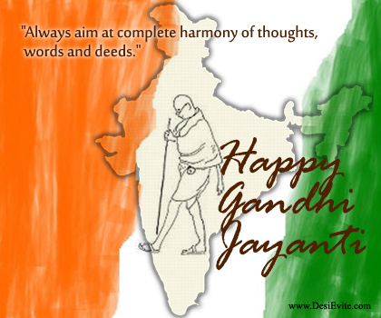 Read Complete Always Aim At Complete Harmony Of Thoughts Words and Deeds Happy Gandhi Jayanti Indian Map And Mahatma Gandhi In Background