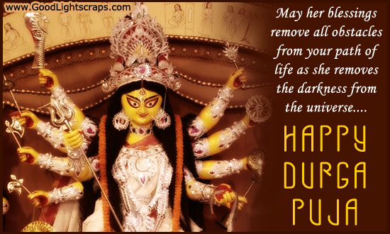 May her blessings remove all obstacles from your path of life as she removes the darkness from the universe happy Durga Puja