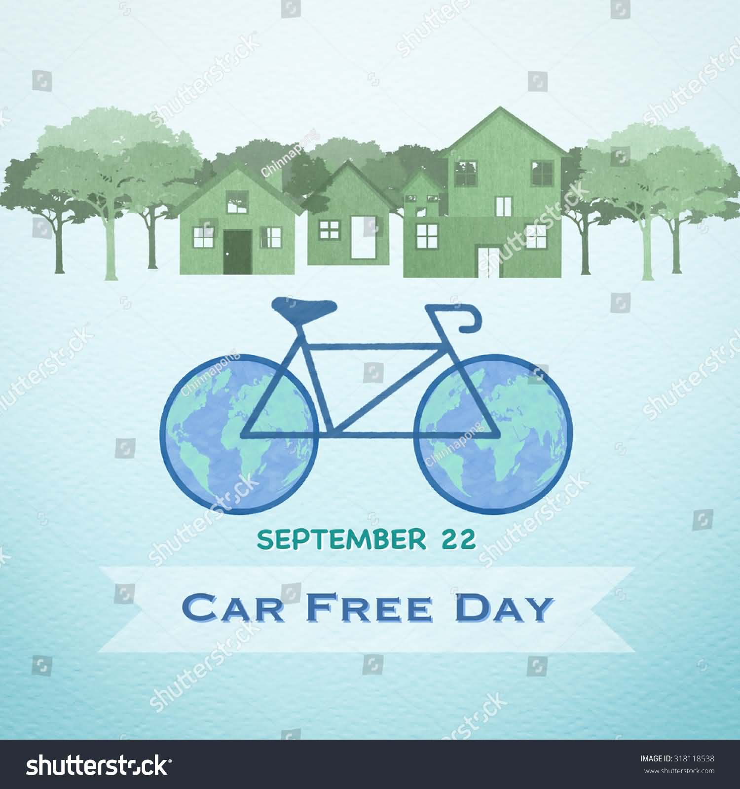 September 22 Car Free Day Drawing Of Bicycle With World Map Wheels