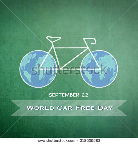 September 22 World Car Free Day With Chalk Drawing Bicycle Wheels World Map Illustration