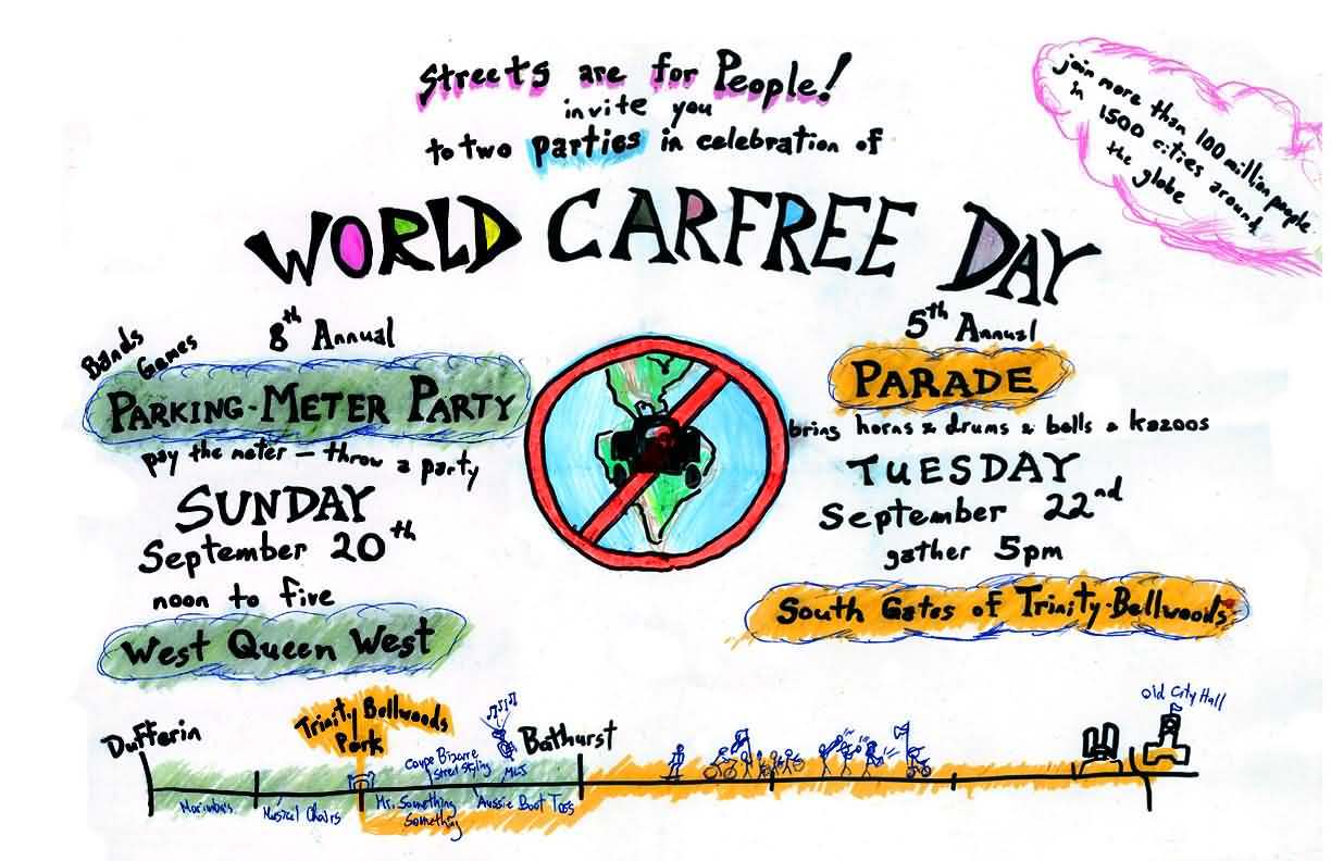 Streets Are For People Invite you To Two Parties In Celebration Of World Car Free Day Poster