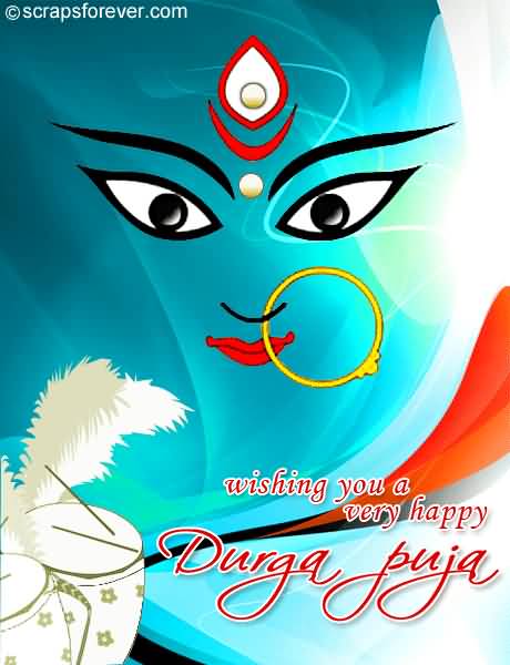 Wishing you a very happy Durga Puja goddess durga face greeting card