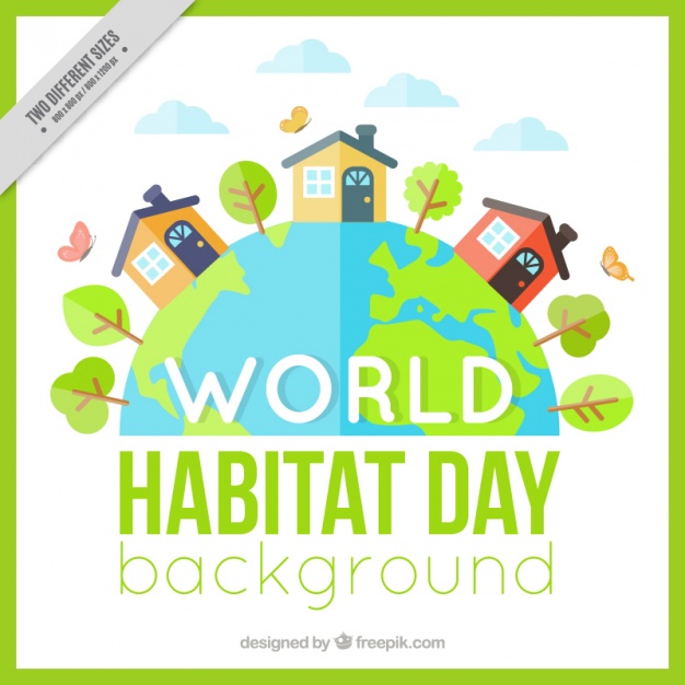 World Habitat Day Background Houses And Earth Globe