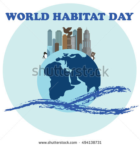 World Habitat Day Earth Globe And Skylines Illustration