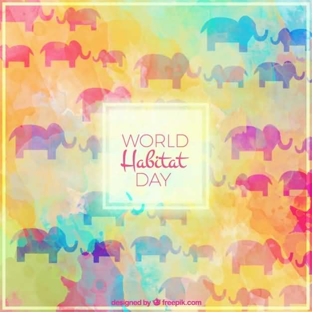 World Habitat Day Elephants In Background Illustration