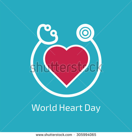 World Heart Day heart and stethoscope illustration card