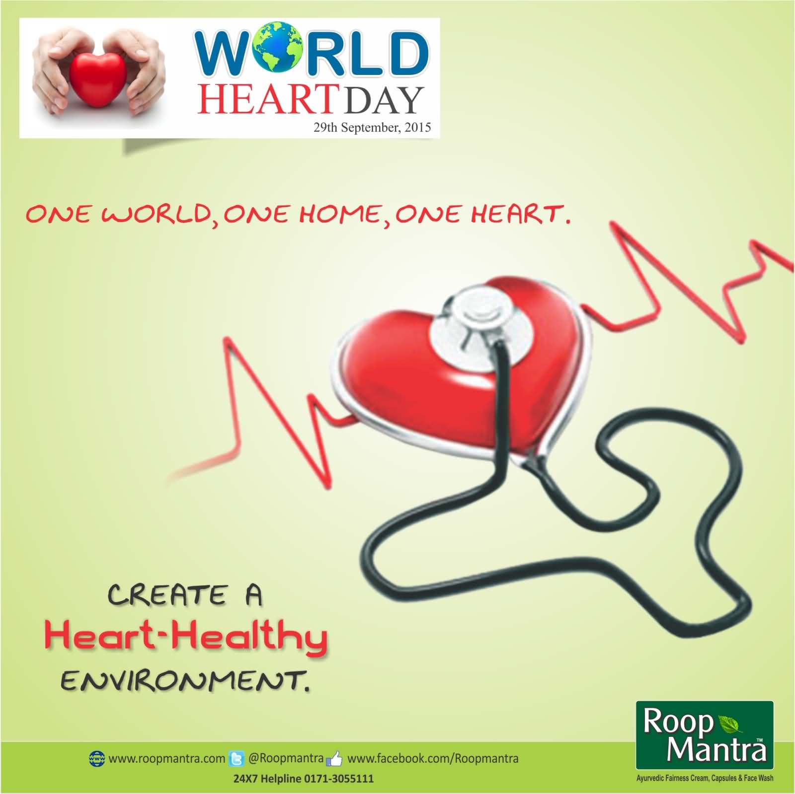 World Heart Day one world, one home, one heart create a heart healthy environment