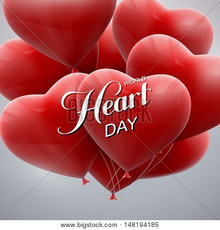 World Heart Day realistic red heart balloons