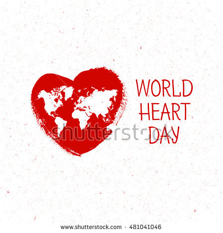 World Heart Day world map on red heart illustration