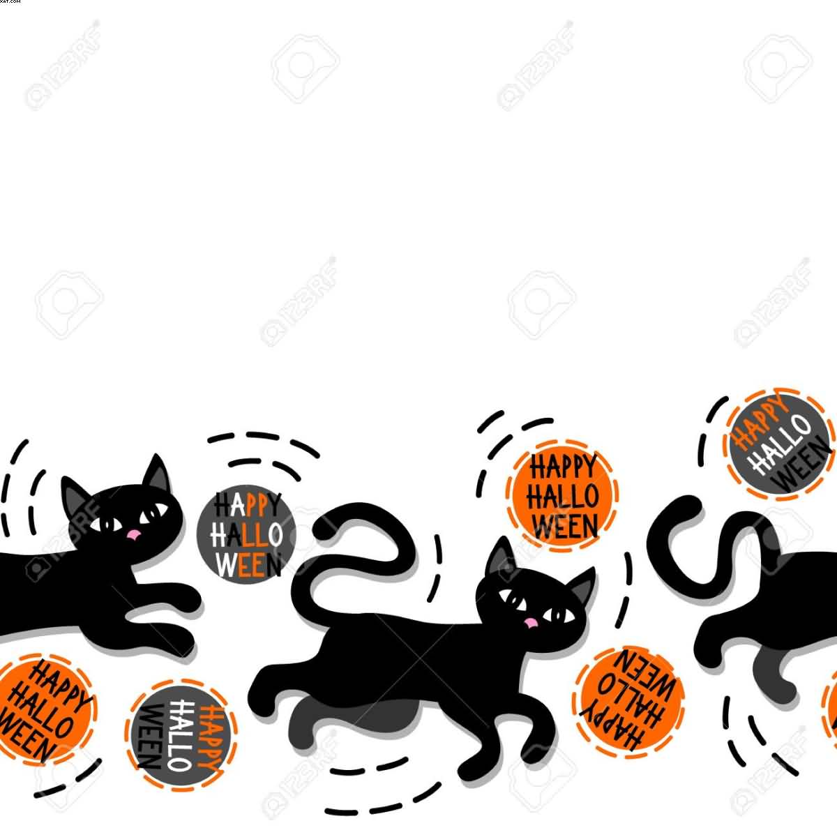 Black cats with Halloween wishes horizontal border on 