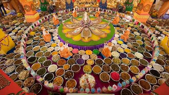 Govardhan Puja, devotees prepare 56 or 108 dishes to offer to Lord Krishna image