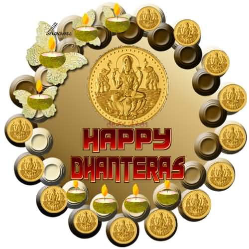 Happy Dhanteras Goddess Lakshmi Golden Coins Picture