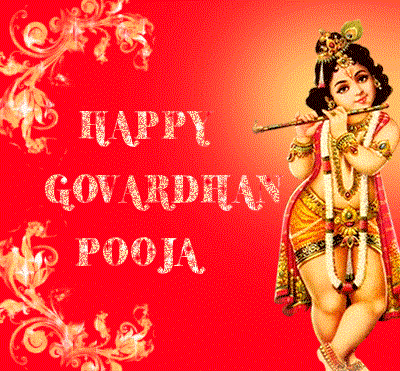 Happy Govardhan Pooja God Krishna red background image