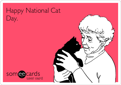 Happy National Cat Day Old Lady Holding Cat Card