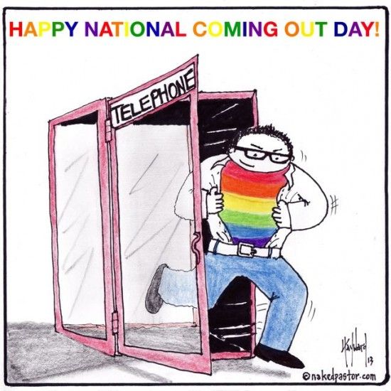 Happy National Coming Out Day Coming Out of Telephone Booth