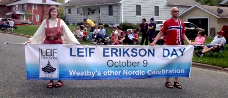 Leif Erikson Day October 9 People Holding Banner