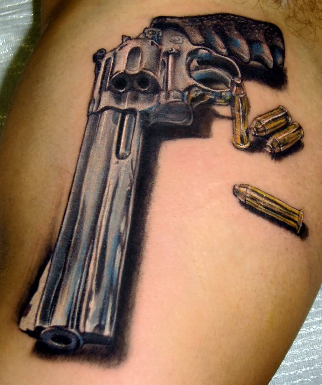 Pistol And Bullets Tattoo Design Idea
