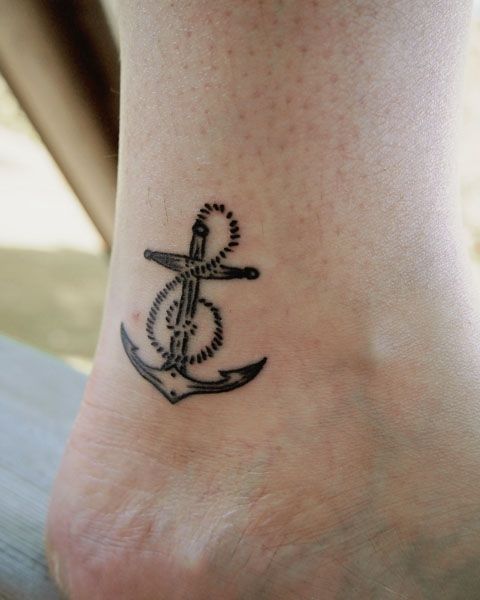 Tiny Anchor Tattoo On Ankle