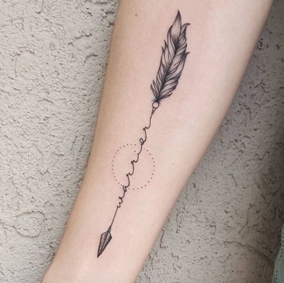 Warrior Arrow And Feather Tattoo On Arm