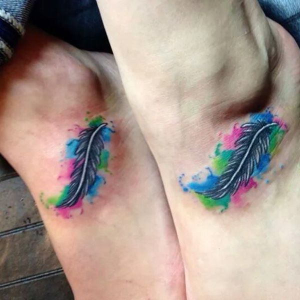 Water Color matching Feather Tattoo