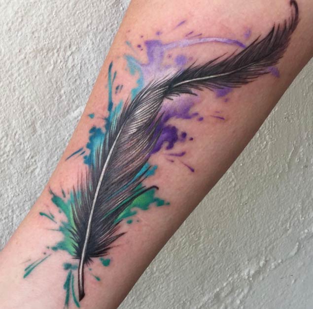 Watercolor Feather Tattoo Design