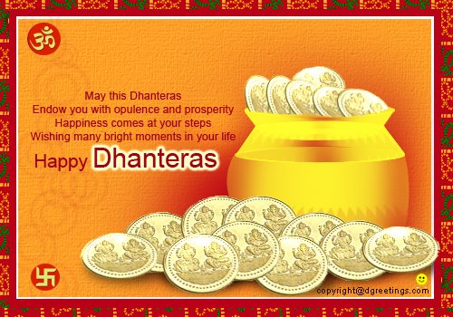 Wishing Many Bright Moments In your Life Happy Dhanteras Golden Coins In Pot