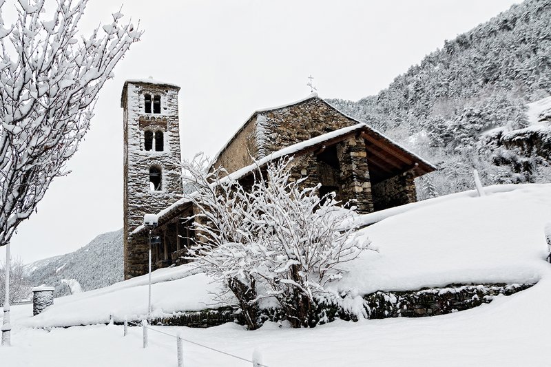 Sant Joan de Caselles Church Covered With Snow Picture