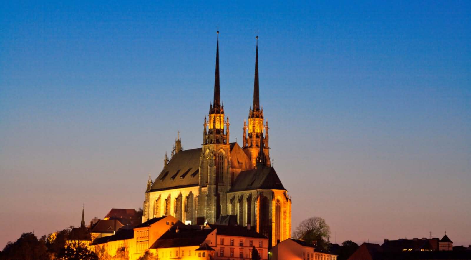 Cathedral of Saints Peter and Paul Lit Up At Dusk