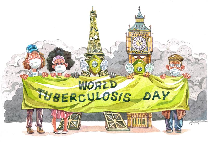 people holding World Tuberculosis Day banner painting