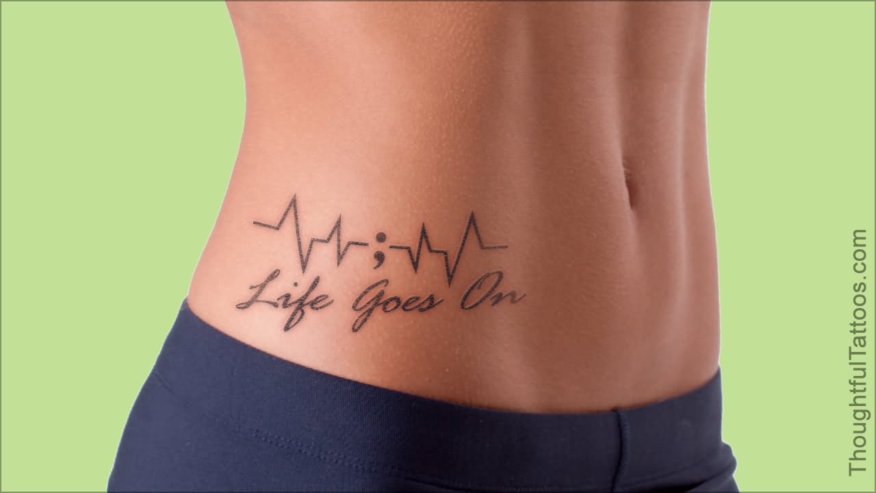 Life Goes On Heart Rate And Semicolon Tattoo On Girl Hip