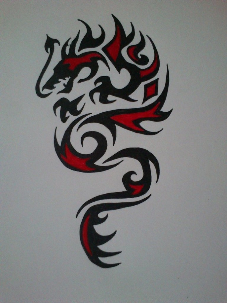 Black & Red Tribal Dragon Tattoo Design by devildarkhead