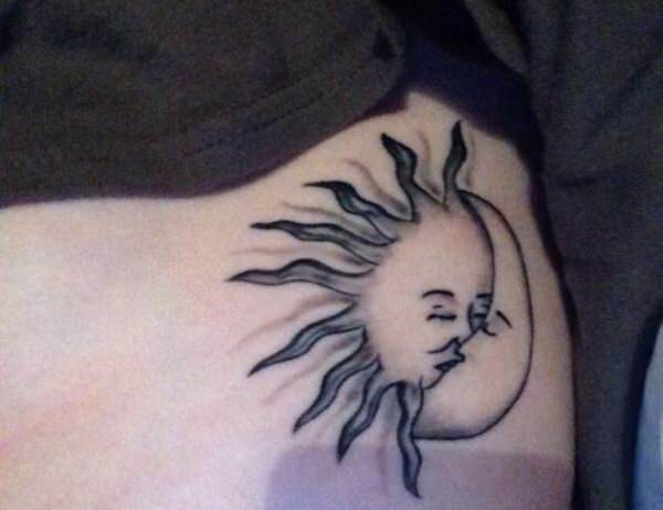 Black Half Sun And Moon Tattoo On Body