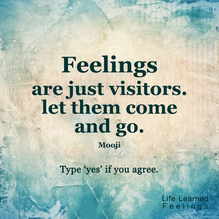 Feelings are just visitors let them come and go. Mooji