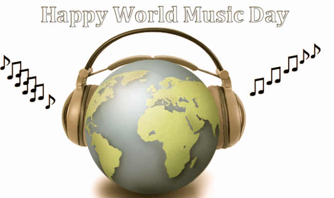 Happy World Music Day Globe With Headphones