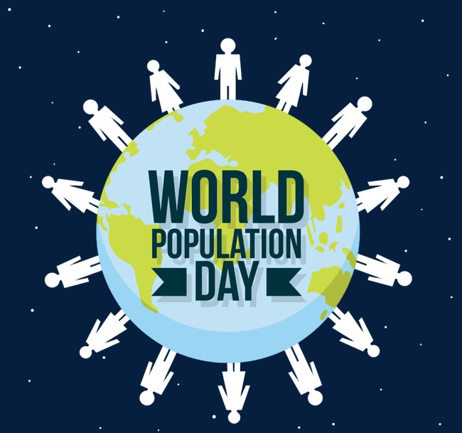 World Population Day people around earth globe illustration